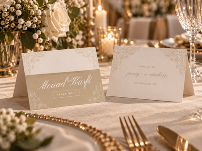 NUDE ROMANCE Marque-place pliable · Beige & Floral